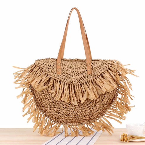 Straw Bag with Fringe